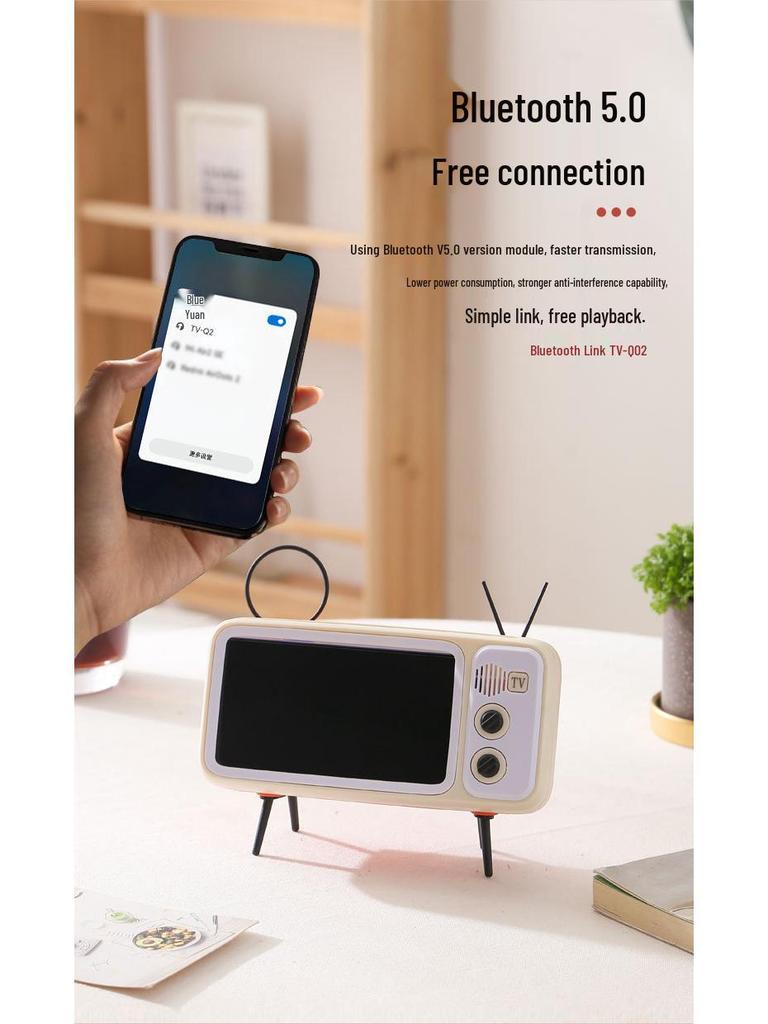 Retro TV Style Bluetooth Speaker and Phone Holder Stand