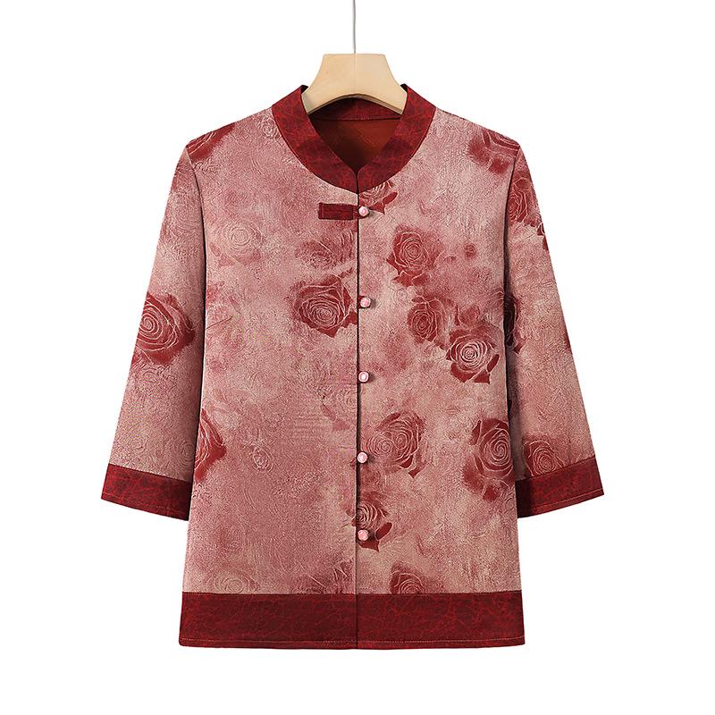 Grandma's Retro Chinese Style Chiffon Top - 60s/70s Seven-Sleeve Shirt for Women