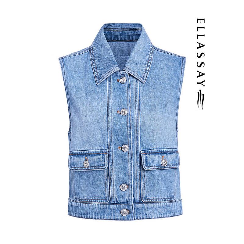 ELLASSAY Women's Spring Cotton Denim Workwear Vest