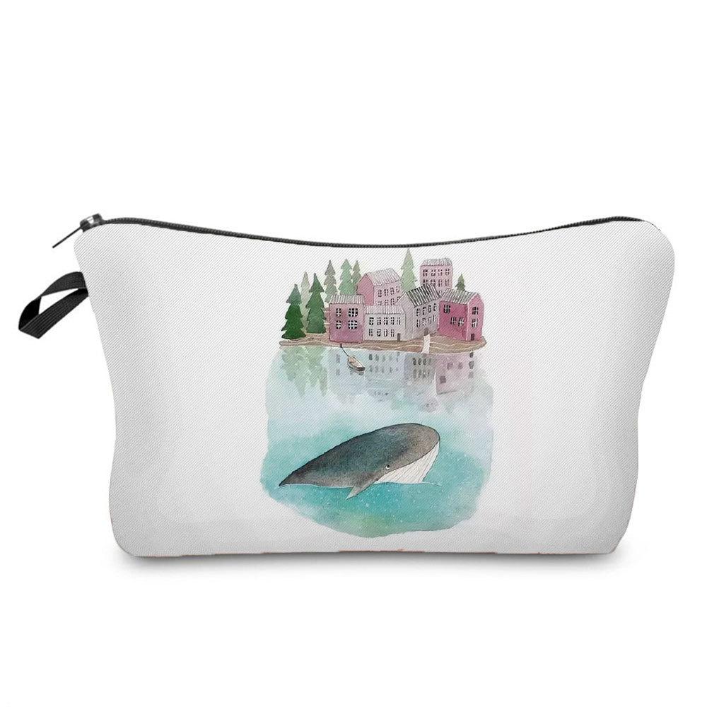 Women Whale Print Cosmetic Bag Toiletries Organize Travel Storage Case 6688