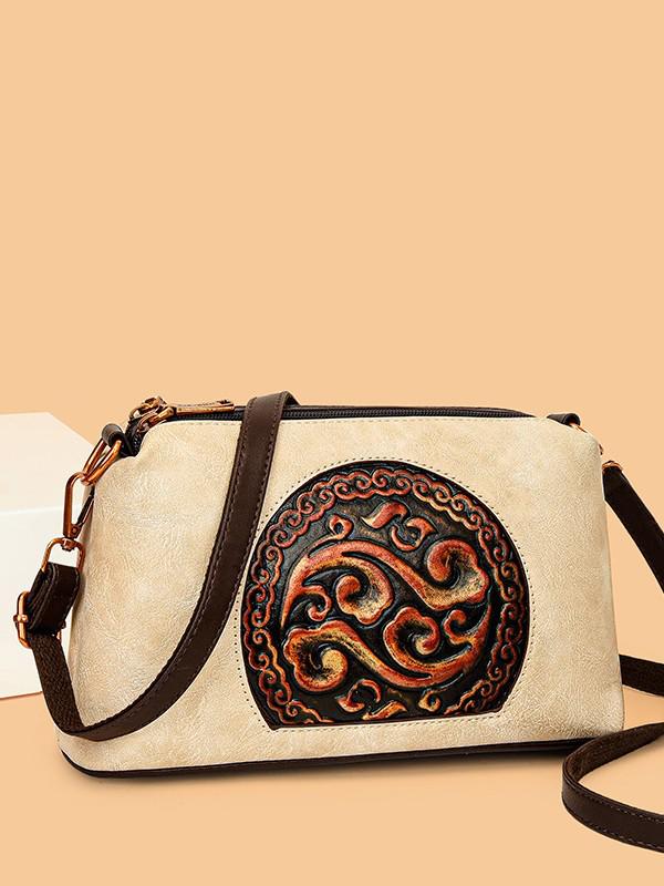 2025 Retro Ethnic Style Women's Genuine Leather Crossbody Bag for Middle-Aged Women