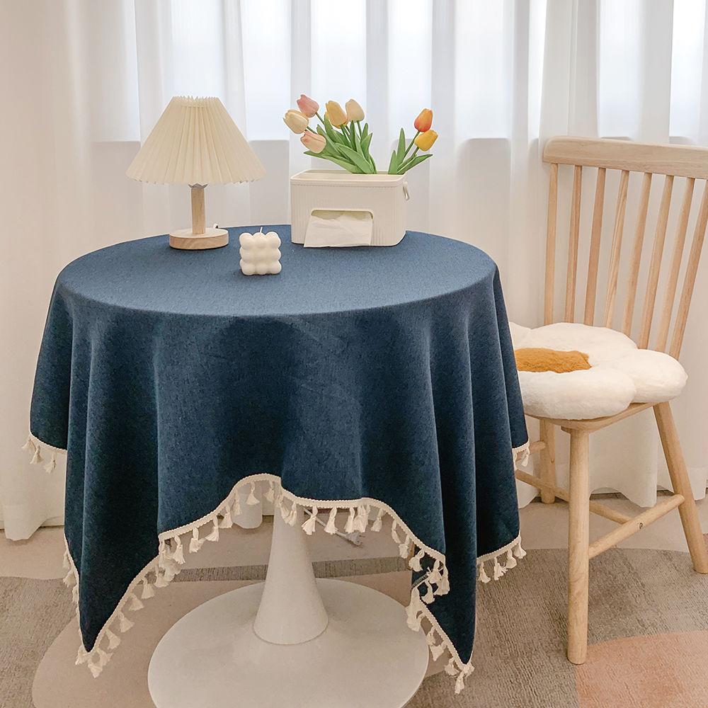 High-End Light Luxury Fabric Cotton And Linen Fringed Japanese Round Table Dining Table Tablecloth Long Tablecloth