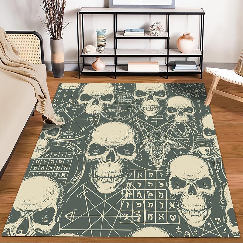 Skull and Symbols Dark Design Rug Non-slip Rug Suitable for Living Room and Bedroom Sofas