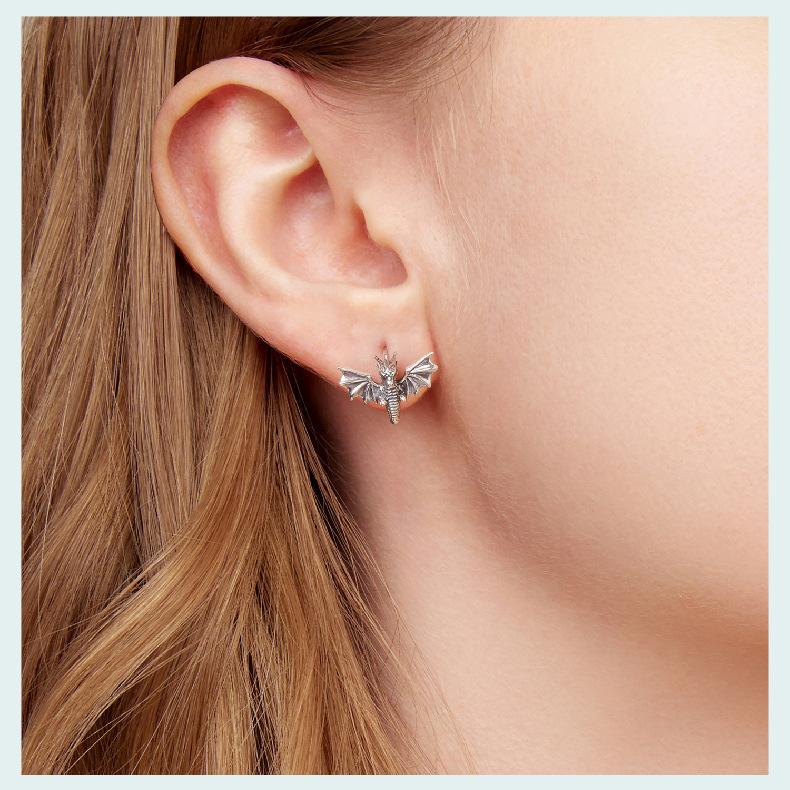 S925 Sterling Silver Retro Feilong Ear Buckle, Lucky Chinese Sterling Silver Full Body Earrings Earrings