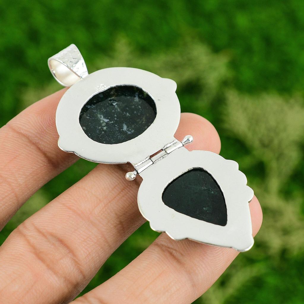 Daughters Day Deal Solar Moss Agate Gemstone Artisan Pendant Jewelry 925 Silver