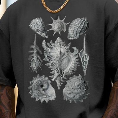 Sea Shell T-Shirt, Vintage Seashell Scientific Illustration Tee, Haeckel Mollusk Conch Plate, Coastal Cottagecore Beach Ocean Shirt