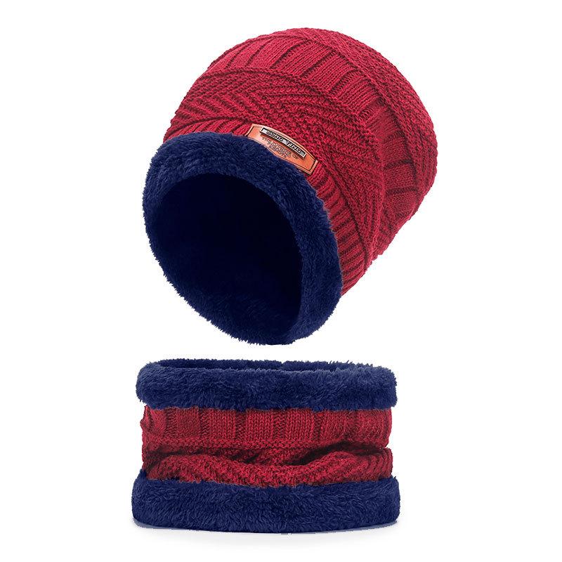 Men's Winter Knitted Wool Hat with Velvet Lining and Scarf for Ear Protection