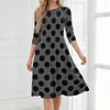 Women's Casual Round Neck 3/4 Sleeve Polka Dot Print Midi Dress