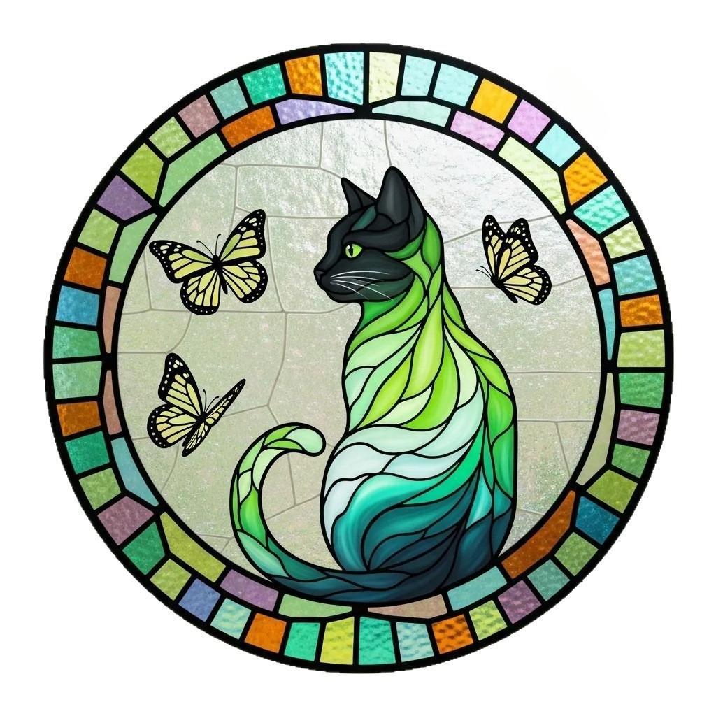 New Cat Painting Style Love Cats Pet Acrylic Maple Leaf Light Catcher, Celebration Home & Door Decor, Christmas & New Year Gifts