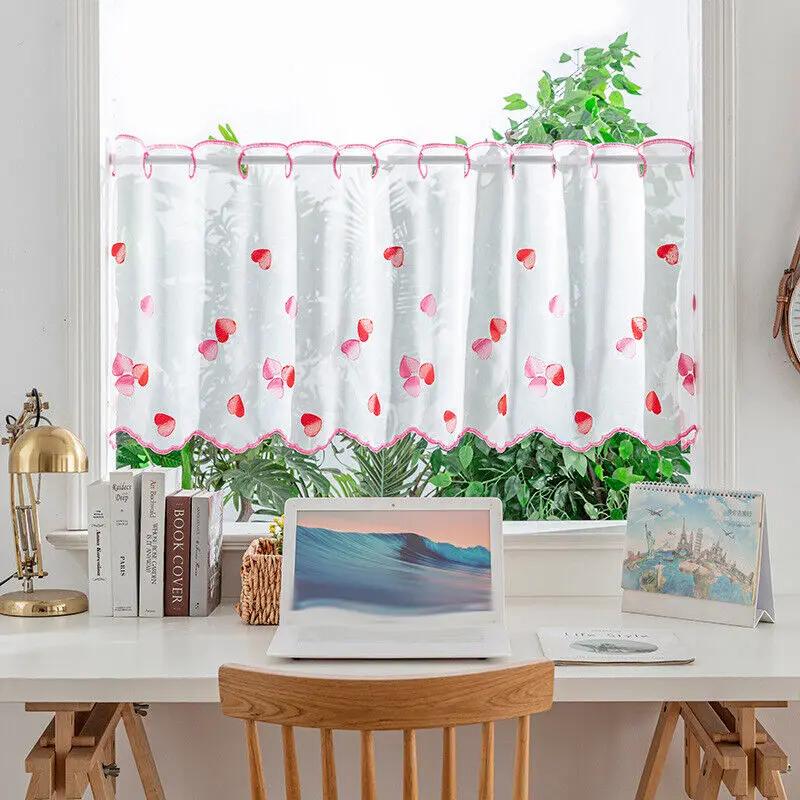 Cafe Kitchen Curtain Valance Window Door Sheer Net Voile Short Panel Home Decor Short Curtain for Cabinet Door Bedroom
