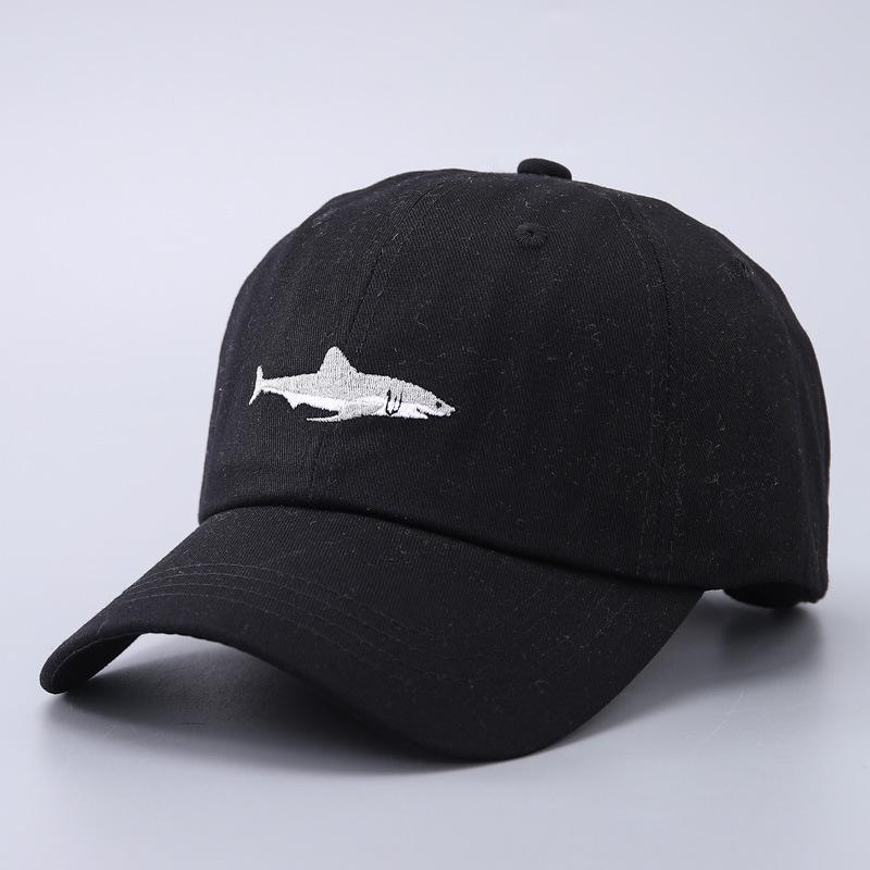 Shark Embroidered Baseball Cap Simple Solid Color Curved Brim Denim Washed Cap Batch