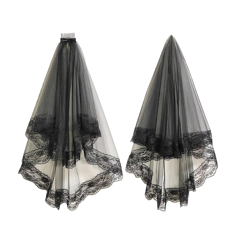 Bridal Veil Bachelorette Party Decorations Bride To Be Gift Bridal Shower Wedding Black Double /Single Layer Floral Lace