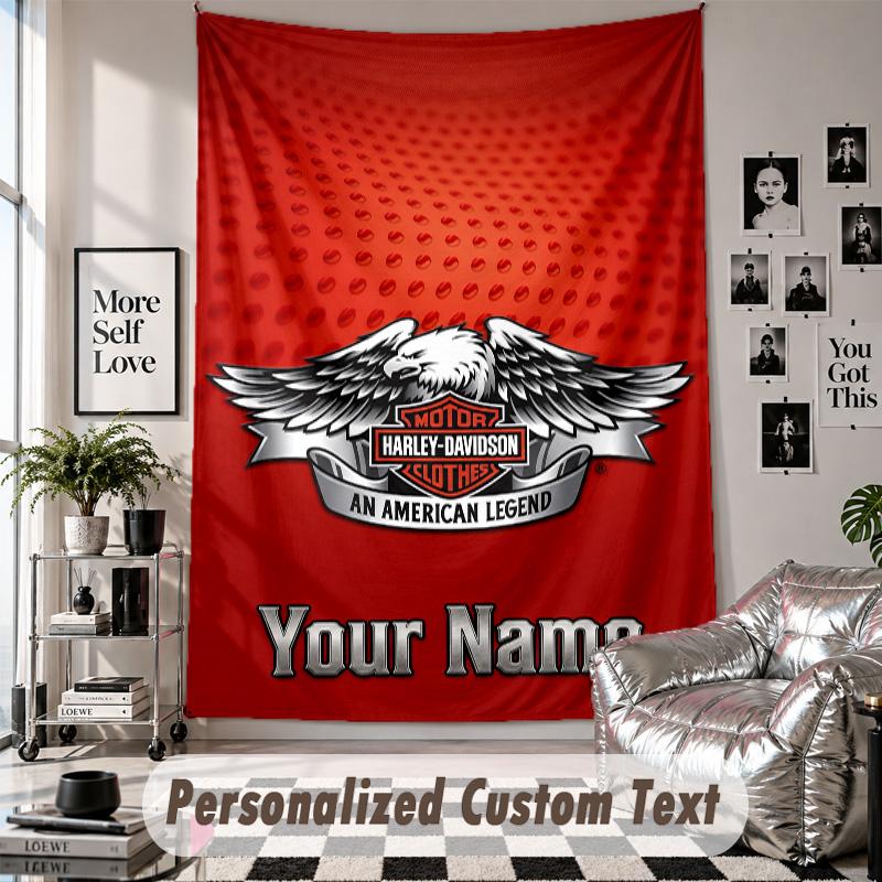 Arazzo da Appendere alla Parete con Nome e Testo Personalizzati, Arazzo Decorativo Harley-Davidson per Camera da Letto