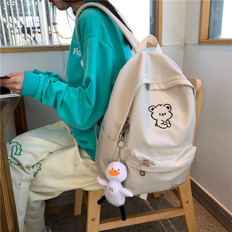 Japanese Ulzzang Style Cute Cartoon Bear Embroidery Soft Girl Backpack