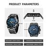 BENYAR Men's Watch Analog Quartz Movement Chronograph Watch Casual Sports Design Stainless Steel Strap 30M Waterproof Elegant Gift for Men Black Blue