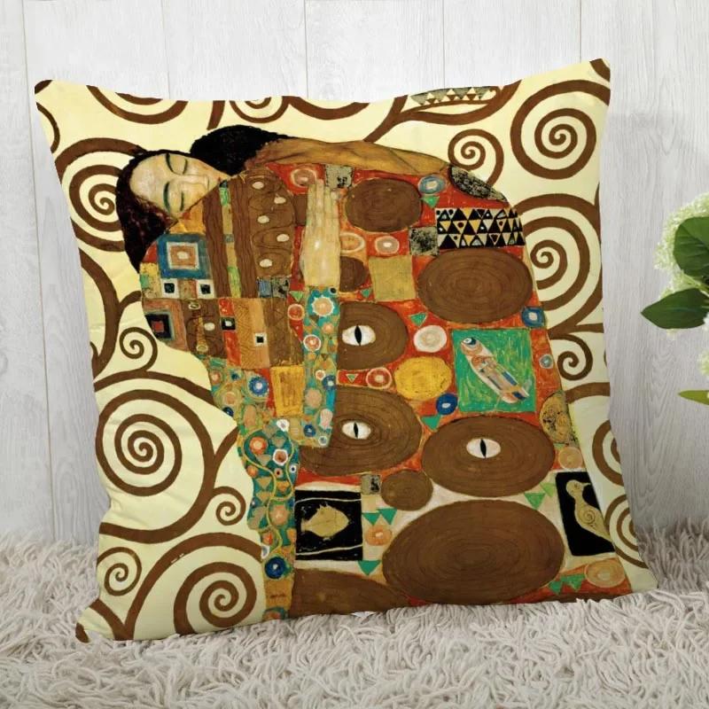 Gustav Klimt Art Pillowcase Home Sofa Office Cushion Polyester Fabric Pillow Cushion Cover Size 40X40cm One Sides