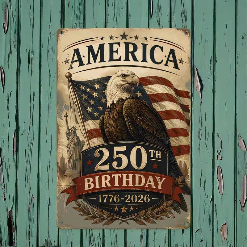 Tin Sign America th Birthday Vintage Retro Metal Wall Decor with Bald Eagle Flag Patriotic Poster for Home Bar Gara