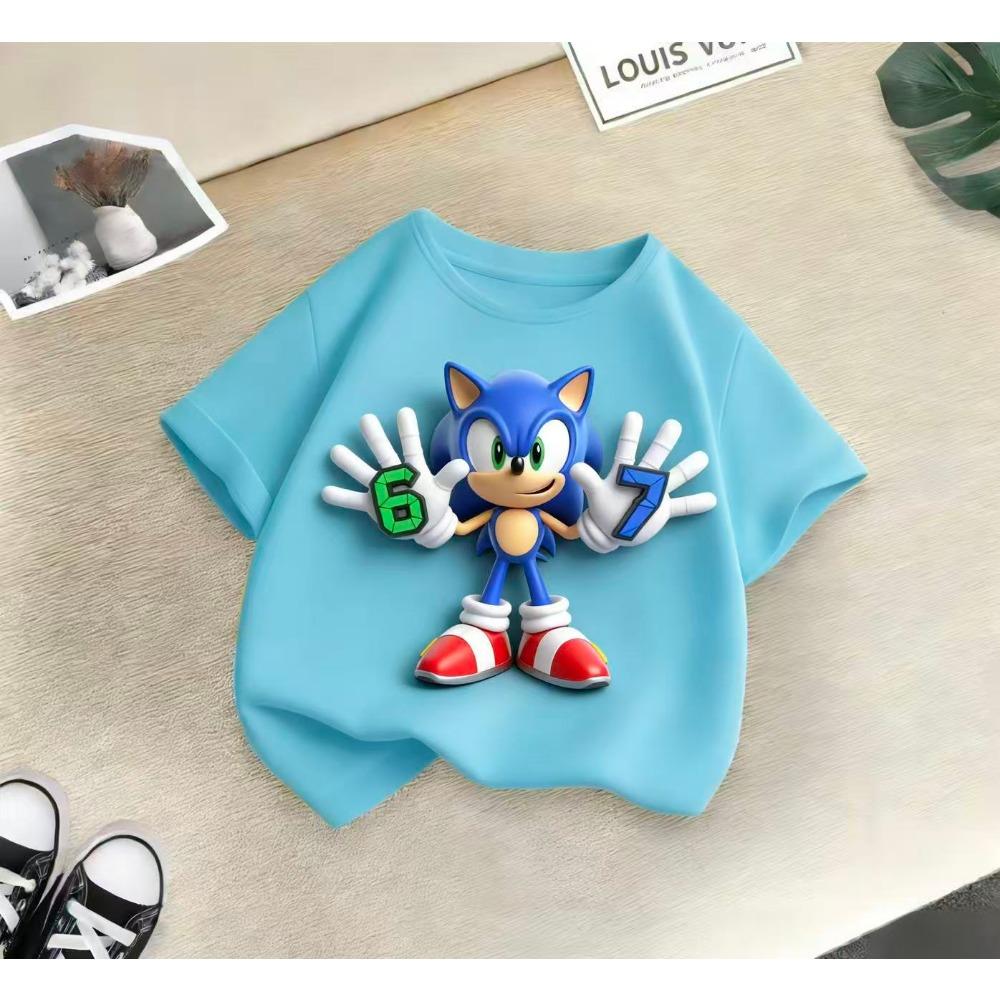 

2026 New Summer Children s T-Shirts, Sonic Fun Number 67, Children s Clothing 100-160cm, Cute Printed Children s T-Shirts 110