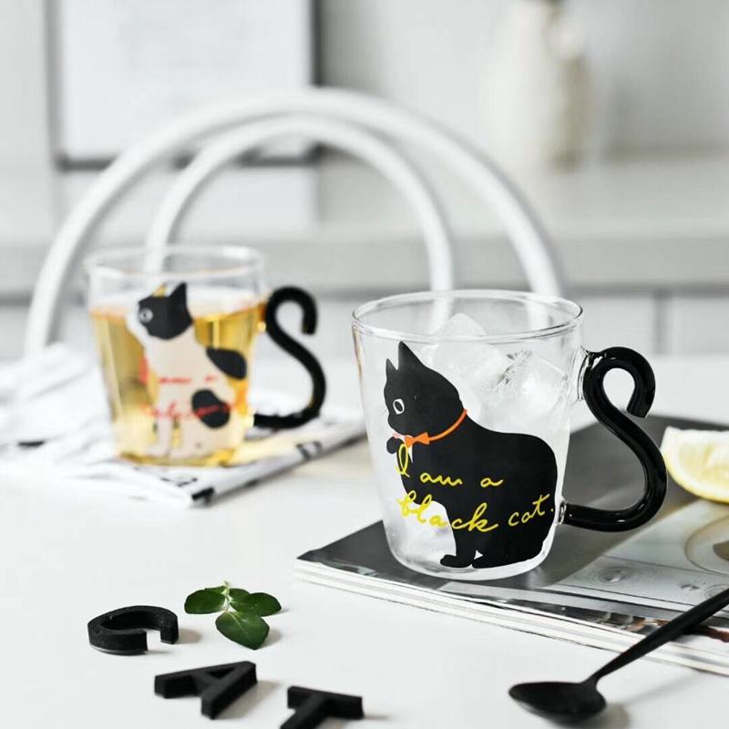 250ML Cute Cat Heat-resistant Glass Coffee Mug Drinking Water Milk Tea Beverage Cup Cartoon Juice Cups Gift Home Office Supplies