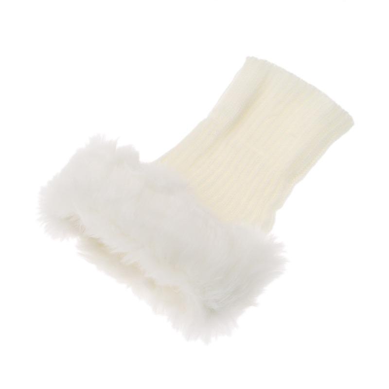 Womens Crochet Knit Fur Trim Leg Warmers Cuffs Toppers Boot Sock Winter Foot Socks