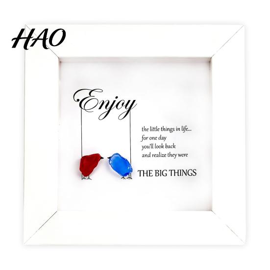 Nature Inspired Wall Hangings Handmade Sea Glass Bird Framed Art, Picture Frame, Decorative Figurines Coastal Friendship Ornament, Christmas Tabletop