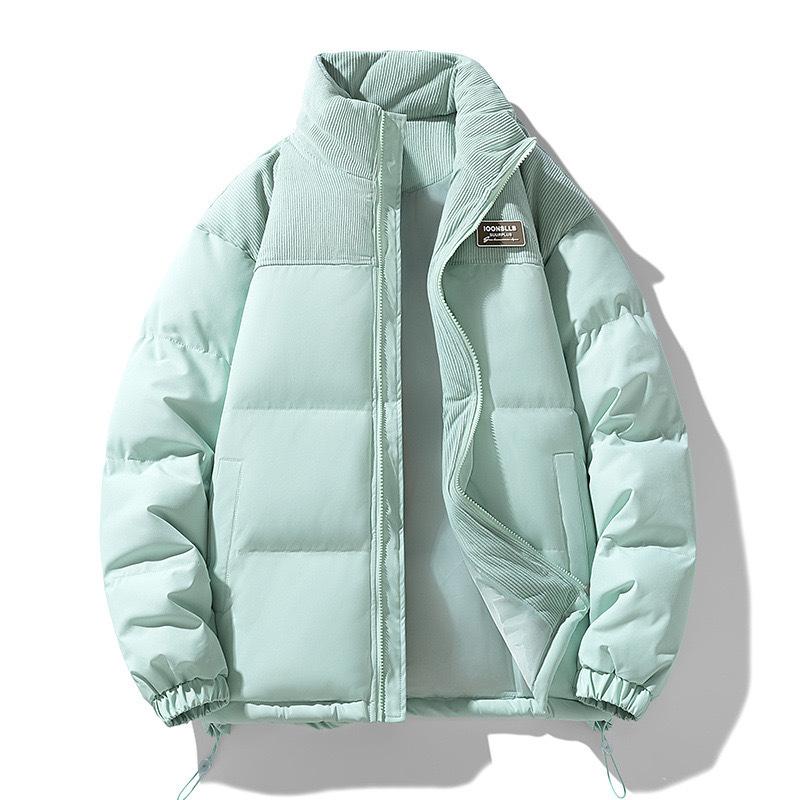 Winter new stand-up collar corduroy splicing cotton-padded clothes men's couple thickened windproof cotton clothes 