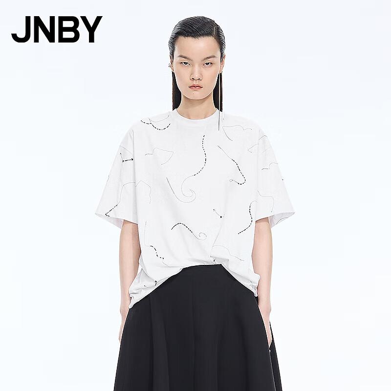 JNBY Women s Cotton Loose Fit Sequin Embroidered Short Sleeve T-Shirt S