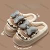 Fashion Women Cotton Slippers Girls Winter Bows Waterproof Warm Plus Velvet Slides Outdoor Warm Fluffy Slides Indoor Soft Plush Slippers