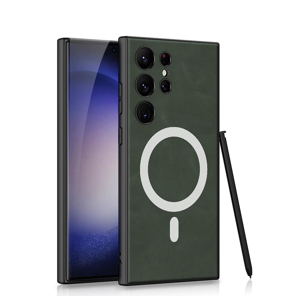 Suitable for Samsung S24Ultra Mobile Phone Case S24plus Plain Leather Wireless Charging Mc Frosted Anti Fall Protection Case