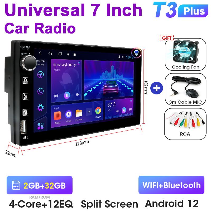 Universal 7 Inch 2 Din Android 12 Car Radio Multimedia Video Player For Nissan Kia Honda Toyota VW Ford Carplay Auto RDS DSP 4G