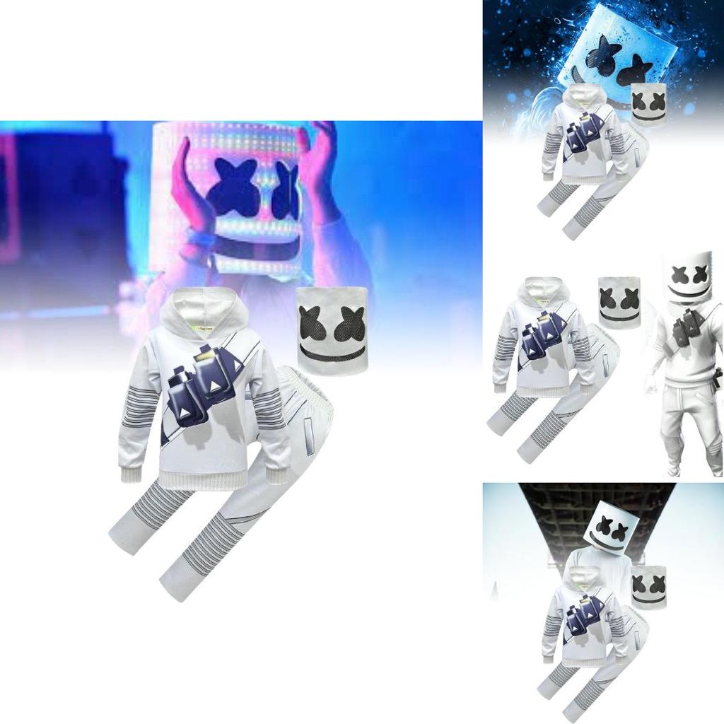 Completo in Cotone Stile Rock Ispirato a Marshmello per Bambini con Maniche Lunghe e Pantaloni