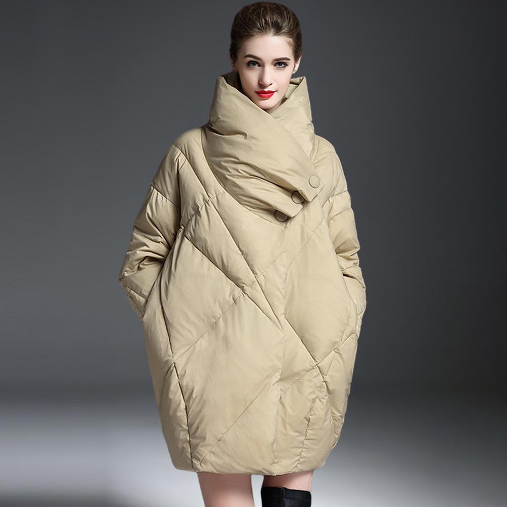 Winter new European and American loose large size thickened warm silhouette down jacket women's medium and long white duck down jacket