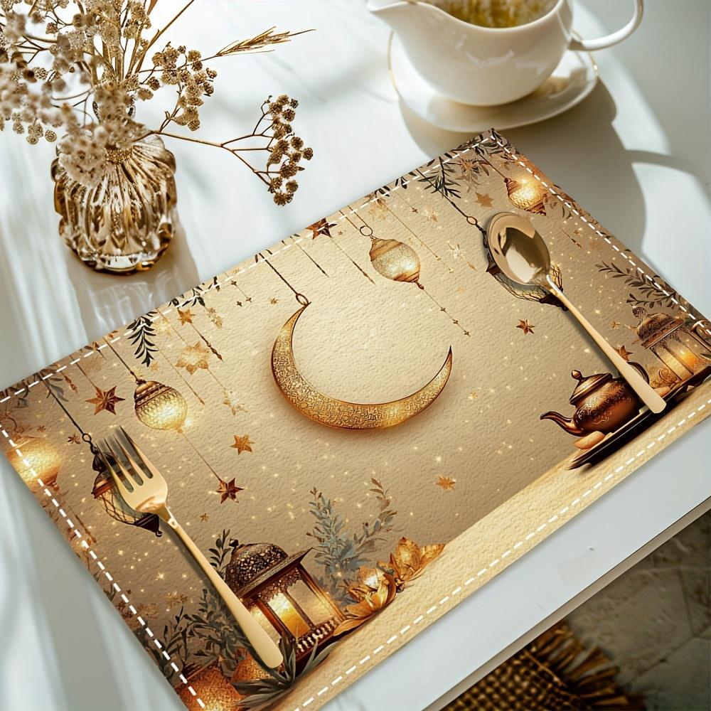 4-Pack Ramadan Lantern Moon Stars Placemats, Rectangular Table Mats, Heat Resistant Dining Table Protectors, Restaurant Decor