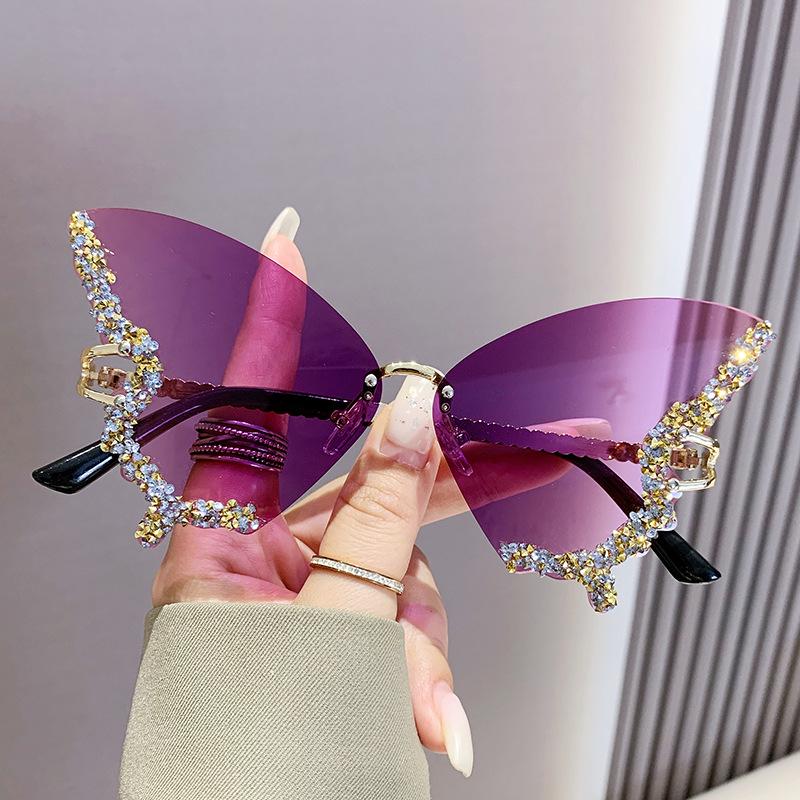 Cross-Border Butterfly Rhinestone Frameless Sunglasses - Women's Fashion, Exaggerated Celebrity Style