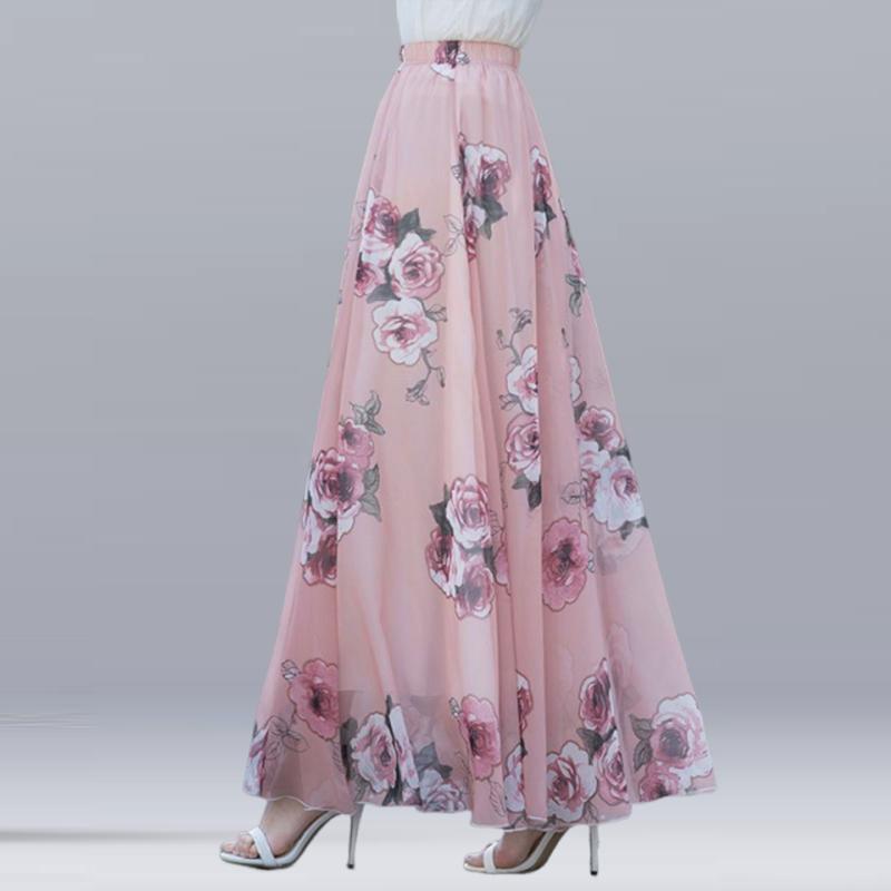 Women Summer Chiffon Skirts Summer Plus Size Bohemian Floral Big Swing Female Beach Long Skirt A-line Faldas