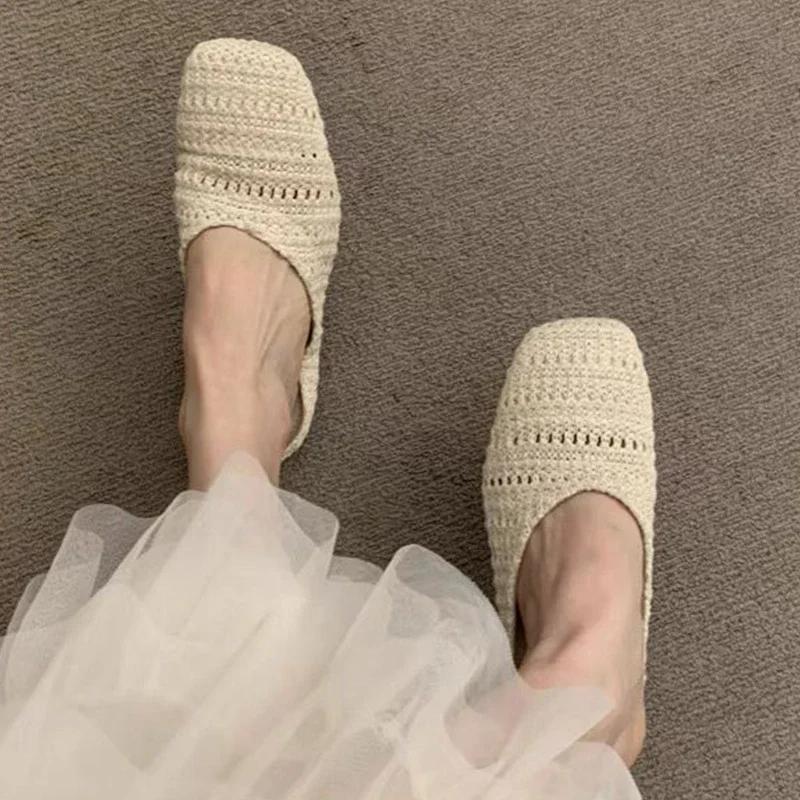 Fashion Women Slippers Flats Knitting Casual Mules Shoes Fashion Woman Sandals Summer 2025 Cozy Flip Flops New Designer Ladies Shoes