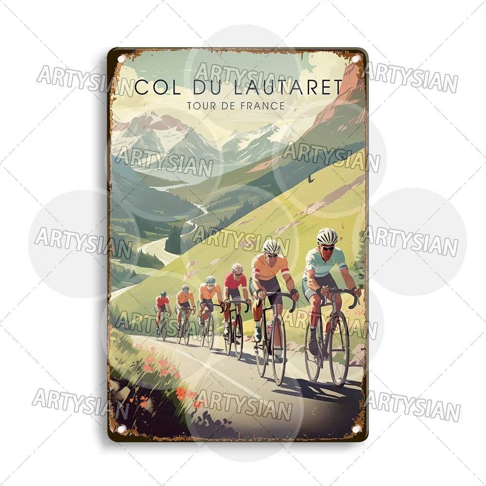 Tour de France Cycling Metal Sign Alpe d’Huez Mont Ventoux Le Jura Auvergne Mont Blanc Champs-Élysées Col du Tourmalet NICE