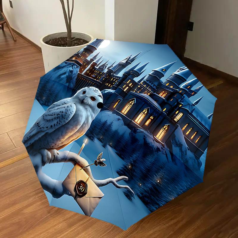 1PC Hogwarts Owl Umbrella-8-Rib Reinforced, Automatic Open, Lightweight & Durable, Cute Fashion Accessory for Outdoor, D2672