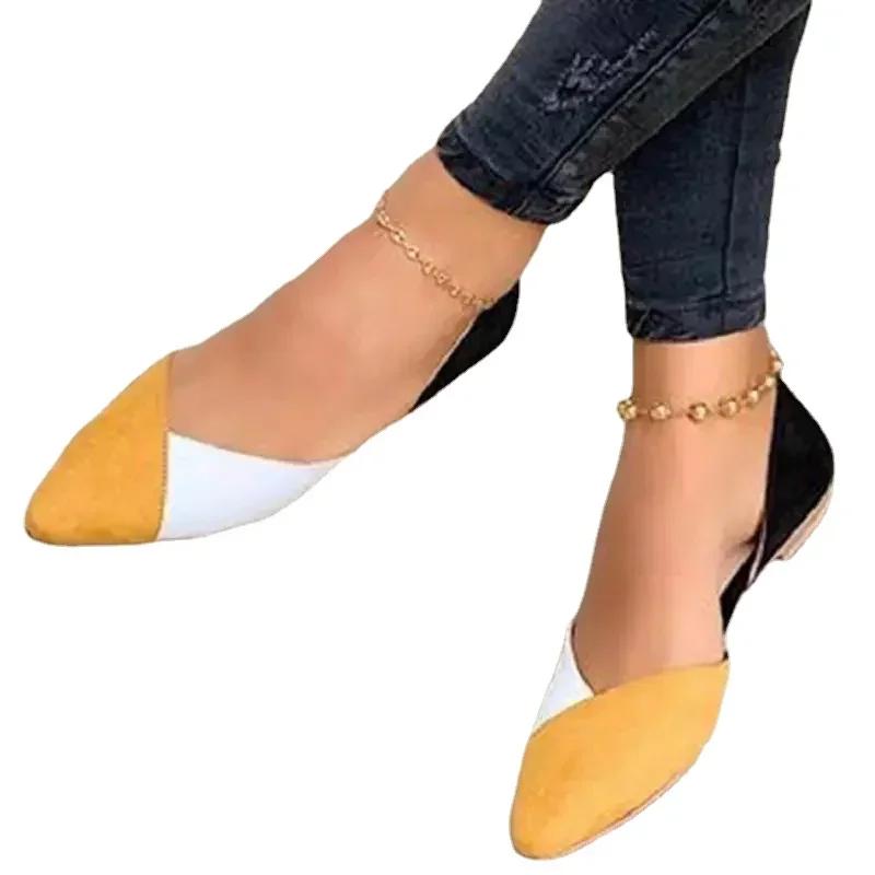 Shoes for Women 2026 Brand Slip On Women's Flats Autumn Pointed Toe Mixed Colors Flock Shallow Mouth Low-heeled Shoes Women