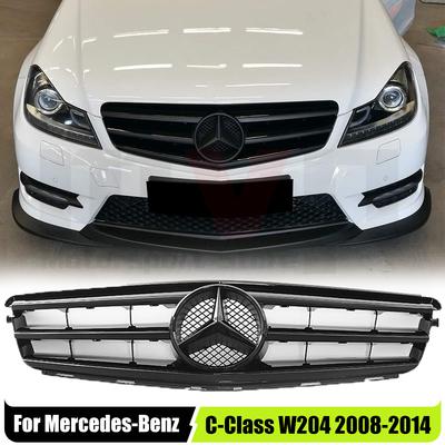 For CLARGlossy Black Sport Style Racing Grille With OE Style Star Emblem Logo For Mercedes Benz C W204 08-14 C200 C230 C250 Bumper Grill