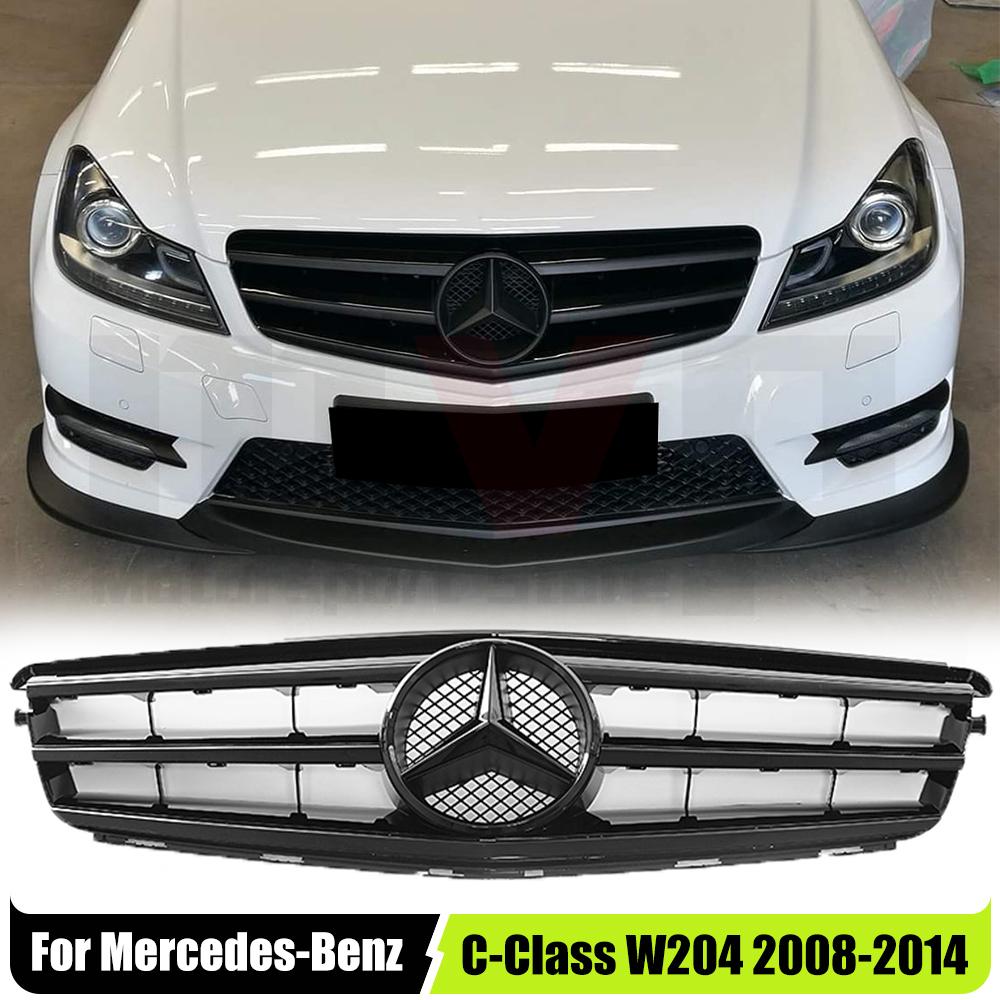 FCM5 Glossy Black Sport Style Racing Grille With OE Style Star Emblem Logo For Mercedes Benz C W204 08-14 C200 C230 C250 Bumper Grill