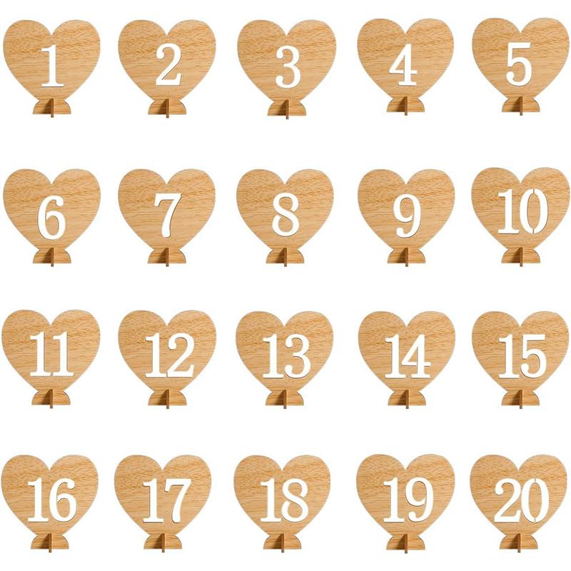 

WTEMPO Wedding Heart Shaped Design Table Seat Numbers 1-20 with Holder Base Hollow-out Card Holders Festive Parties Seating Cards 20pcs(1-20) хаки