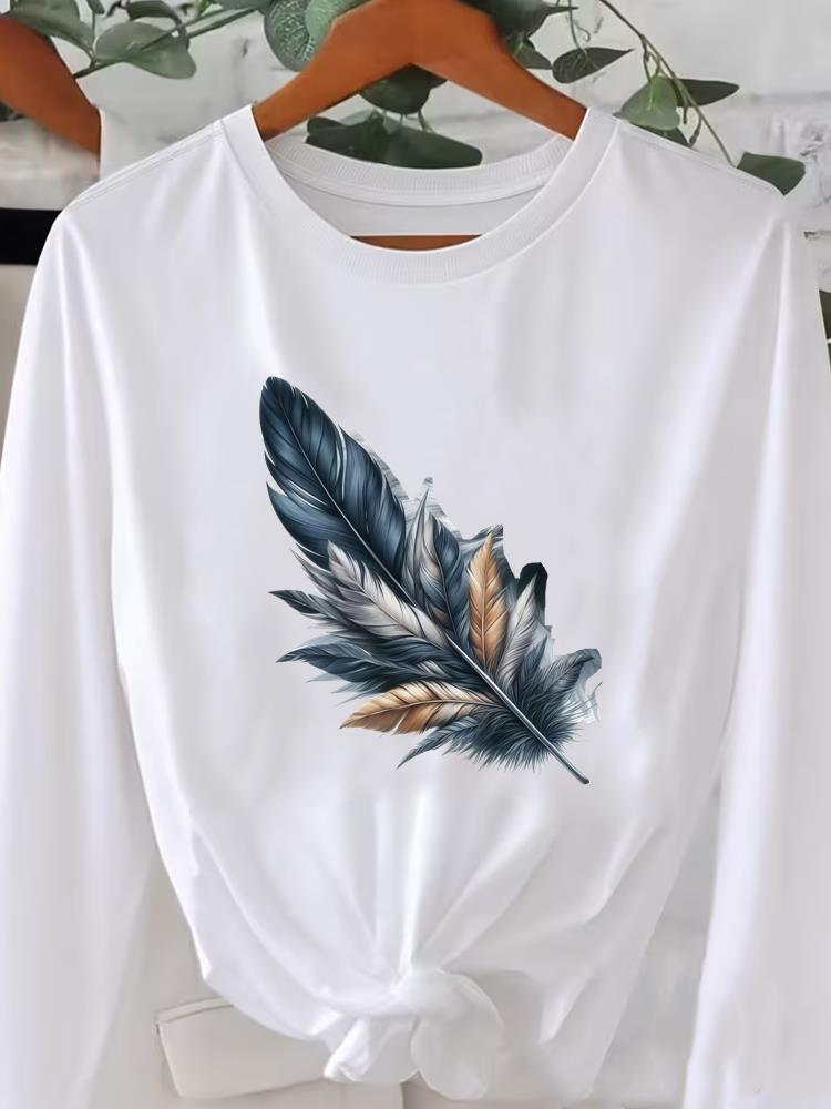 (Asian Size) Long Sleeve T Shirt Tee O-neck Leopard Love Heart Print Autumn Winter Spring Women Clothing Casual Fashion Top Graphic T-shirts