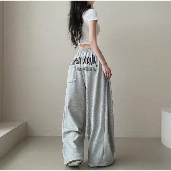 Women's High Waist Baggy Sweatpants Letter Print Wide Leg Casual Trousers