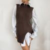 Women V-neck Solid Color Casual Half High Collar Sleeveless Vest Vintage Knitting Sweater
