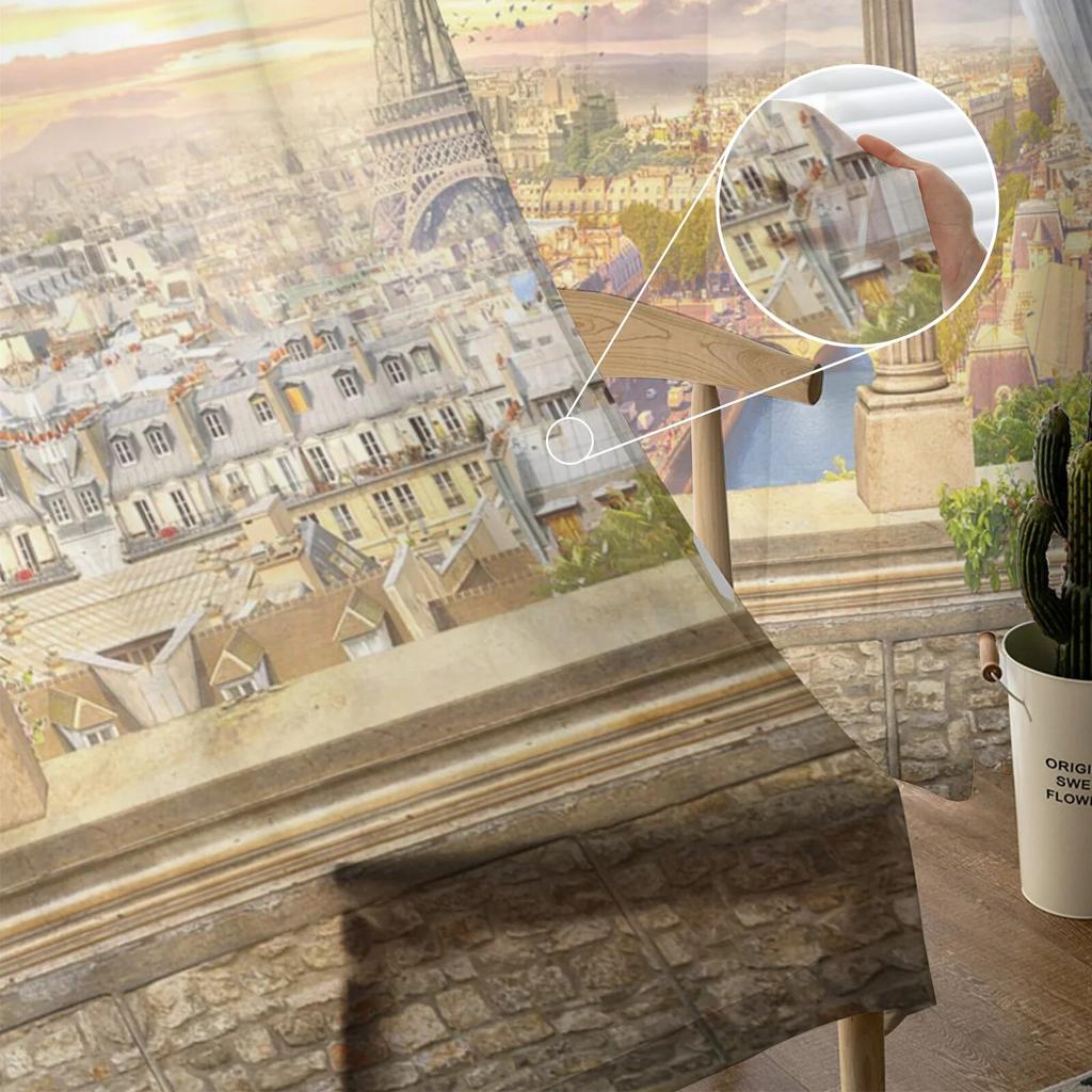 Paris Terrace Scenery Tulle Curtains for Bedroom Hall Living Room Decor Chiffon Curtain for Balcony Kitchen Home Drapes