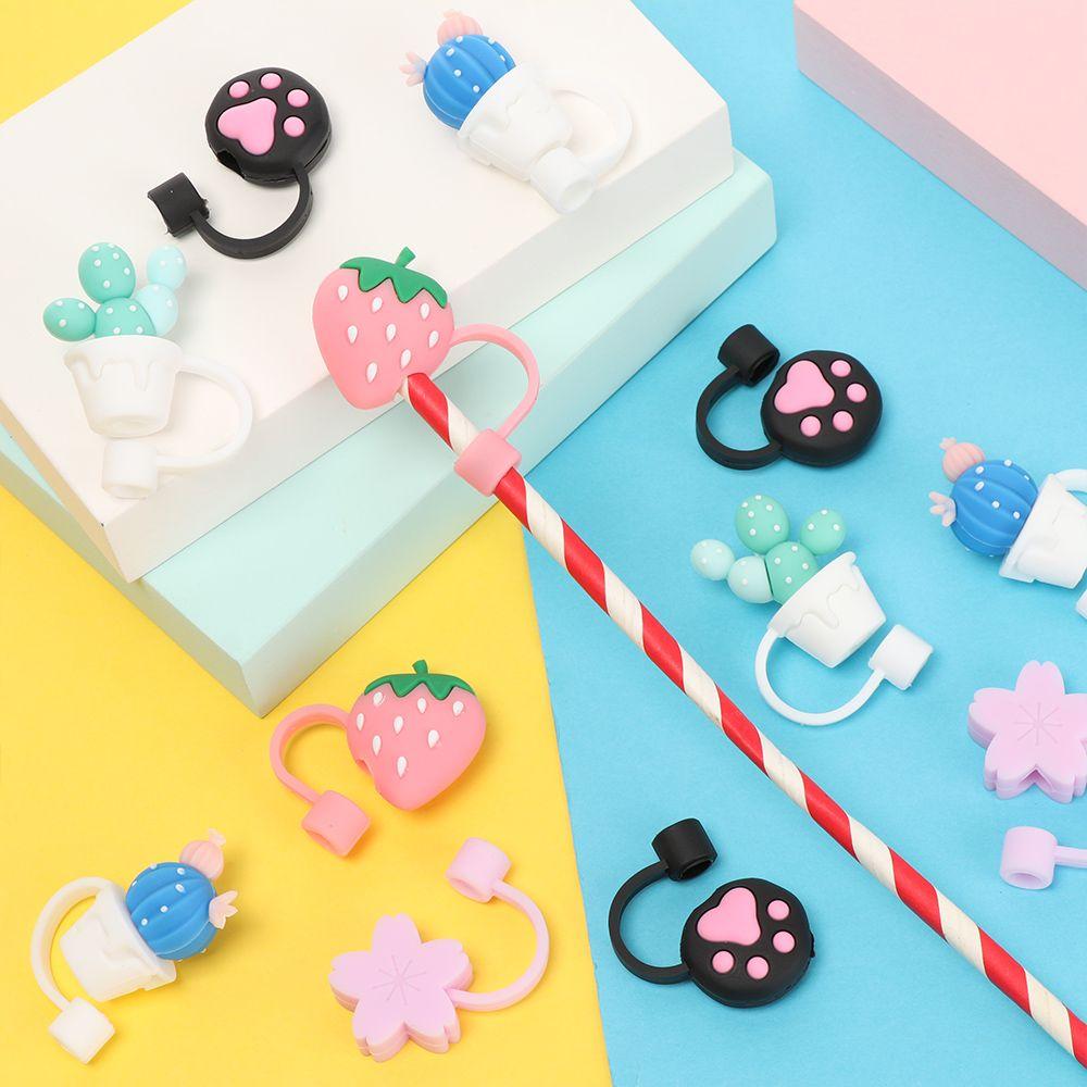 Splash Proof Straw Tips Silicone Straw Plug Cup Accessories Drinking Dust Cap Cartoon Plugs Cover
