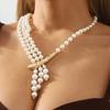 Lock Bone Chain Retro Chic Pearl Necklace Minimalis Elegant Zinc Zinc Alloy Pearl Necklace  Gift