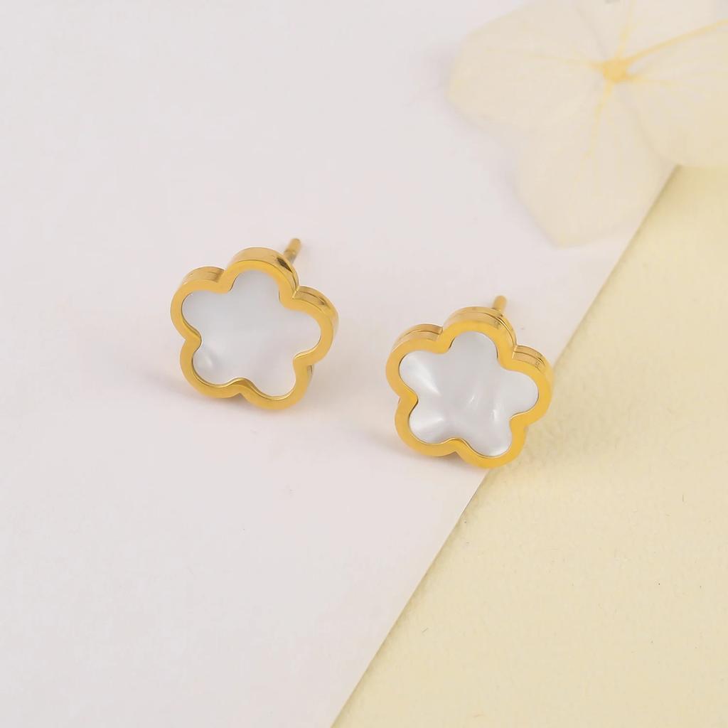 High-Quality Stainless Steel Five-Leaf Flower Set Bracelet Necklace Earrings Simple For Woman Party Birthday Zircon Gift Clover