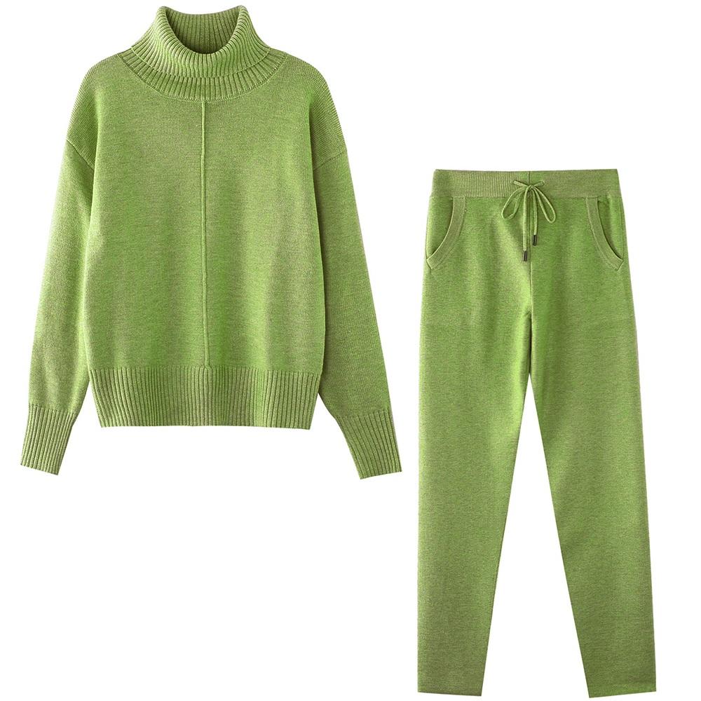 TAOVK Strikkede drakter for kvinner Myk Varm Vinterdrakt Dame Midtlinje Genser og Bukse 2-delt sett